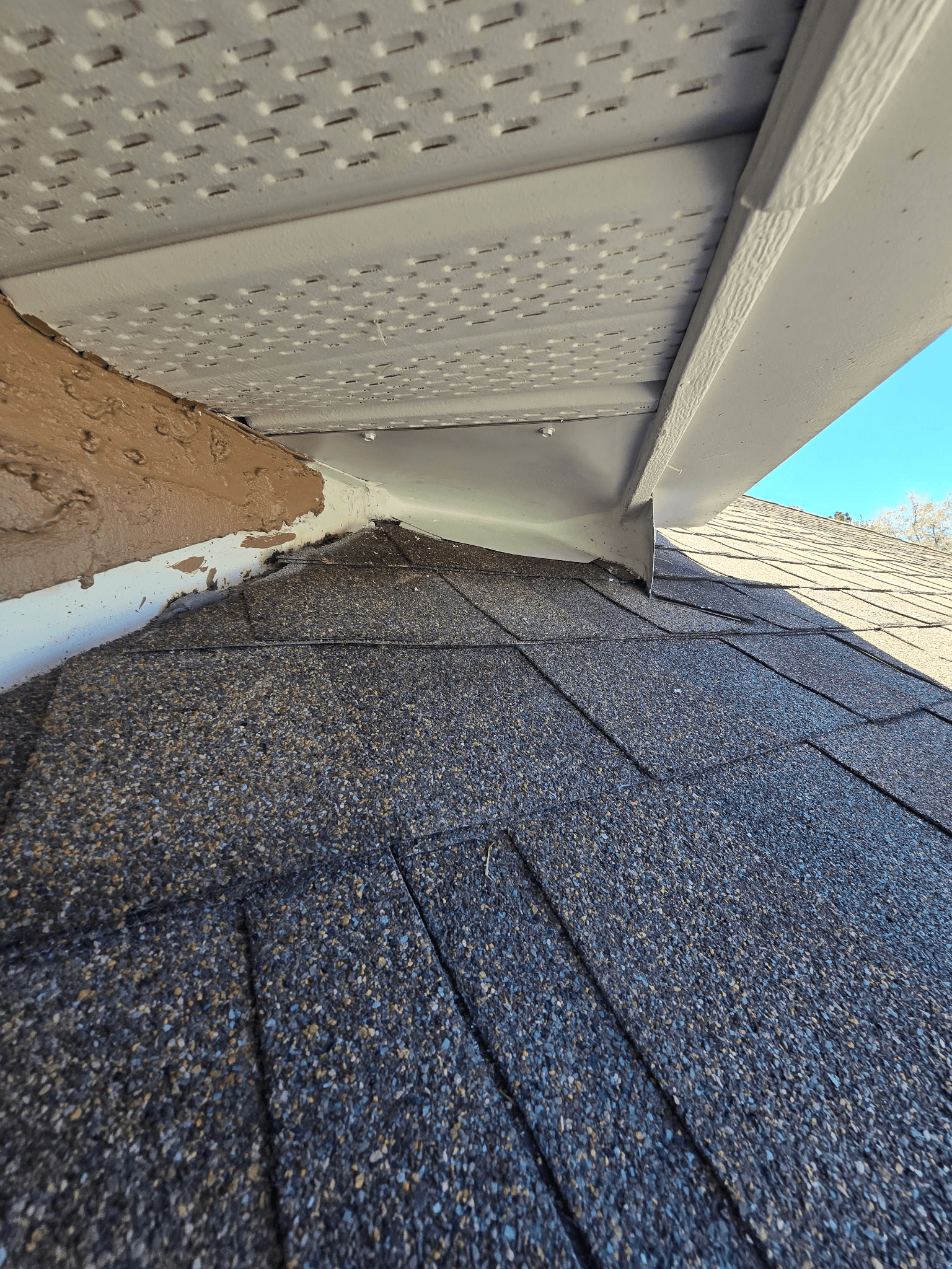 Soffit after animal proofing โ sealed with permanent hardware cloth by Sully's